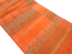 リサイクル　横段に華紋更紗模様織り出し全通袋帯